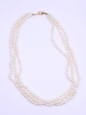 Unsigned multi strand rice pearl necklace asian gold plated clasp 16”